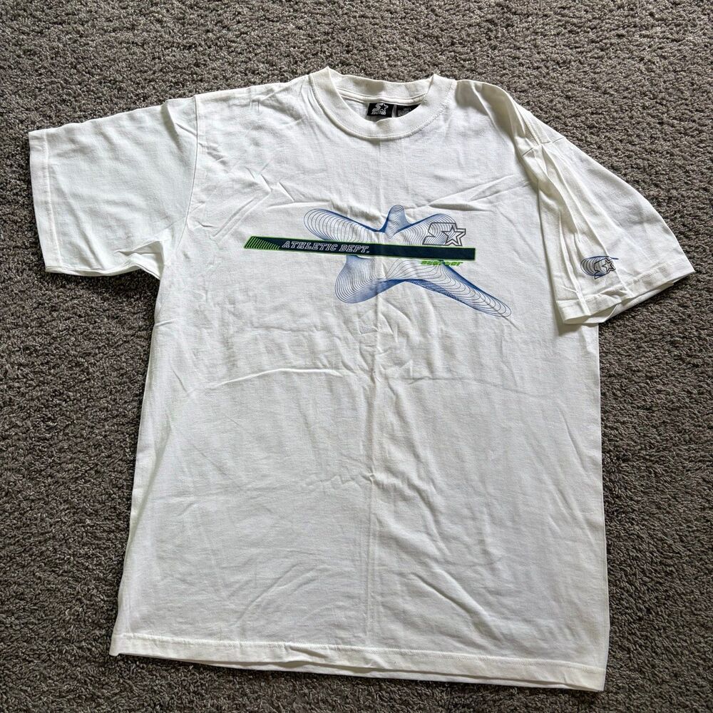 Vintage 90s Starter Athletic Department T Shirt Y2K White Size Large